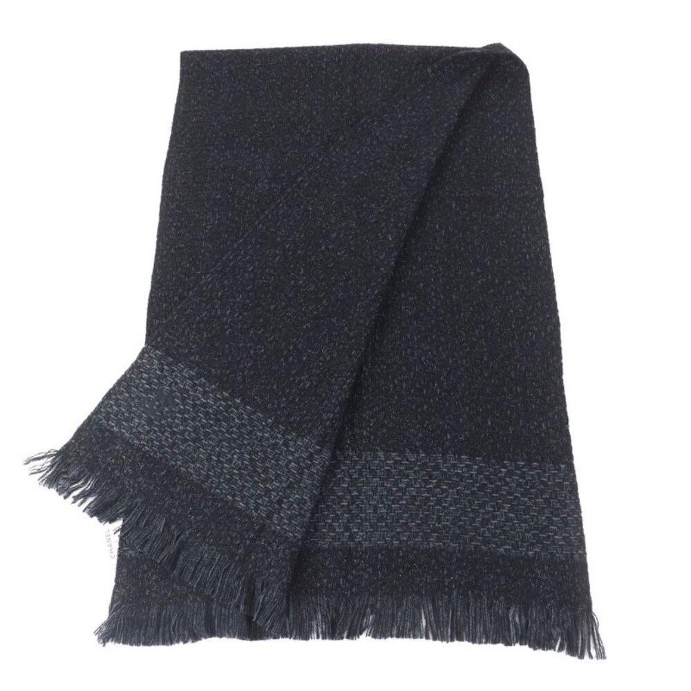 Chanel Cashmere Blend Coco Mark Embroidered Lame With Fringe Large Shawl Black - Picture 3 of 13